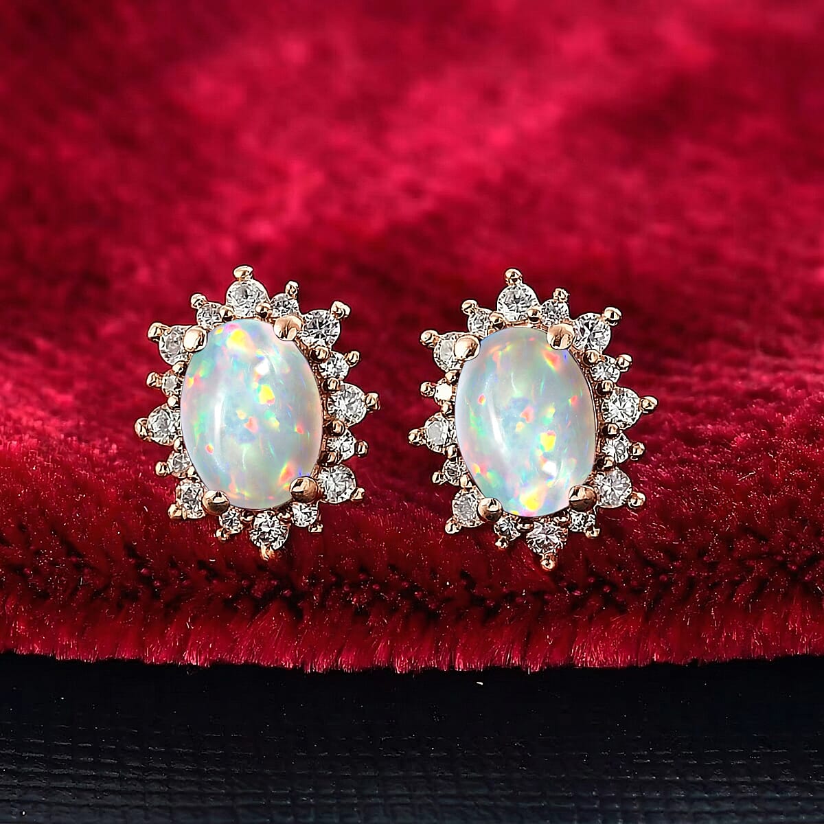 D'Joy Premium Ethiopian Welo Opal and White Zircon 2.06 ctw Earrings in 18K Vermeil Rose Gold Over Sterling Silver image number 1