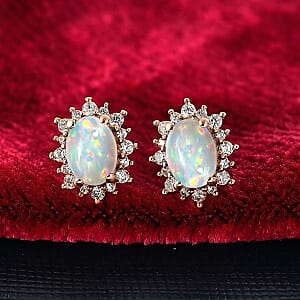 D'Joy Premium Ethiopian Welo Opal and White Zircon 2.06 ctw Earrings in 18K Vermeil Rose Gold Over Sterling Silver