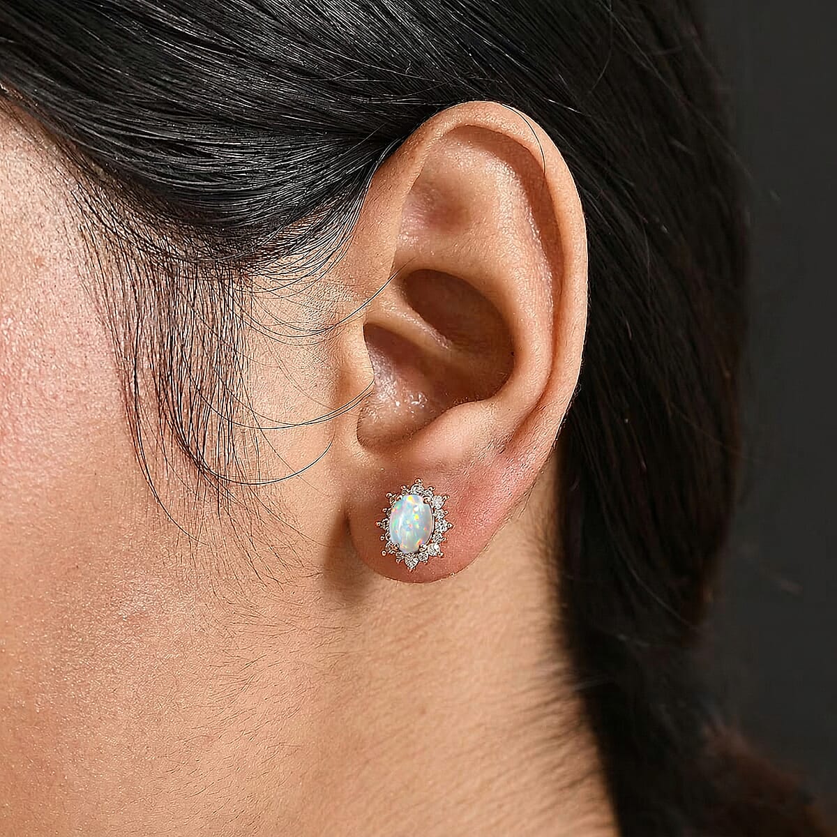 D'Joy Premium Ethiopian Welo Opal and White Zircon 2.06 ctw Earrings in 18K Vermeil Rose Gold Over Sterling Silver image number 2