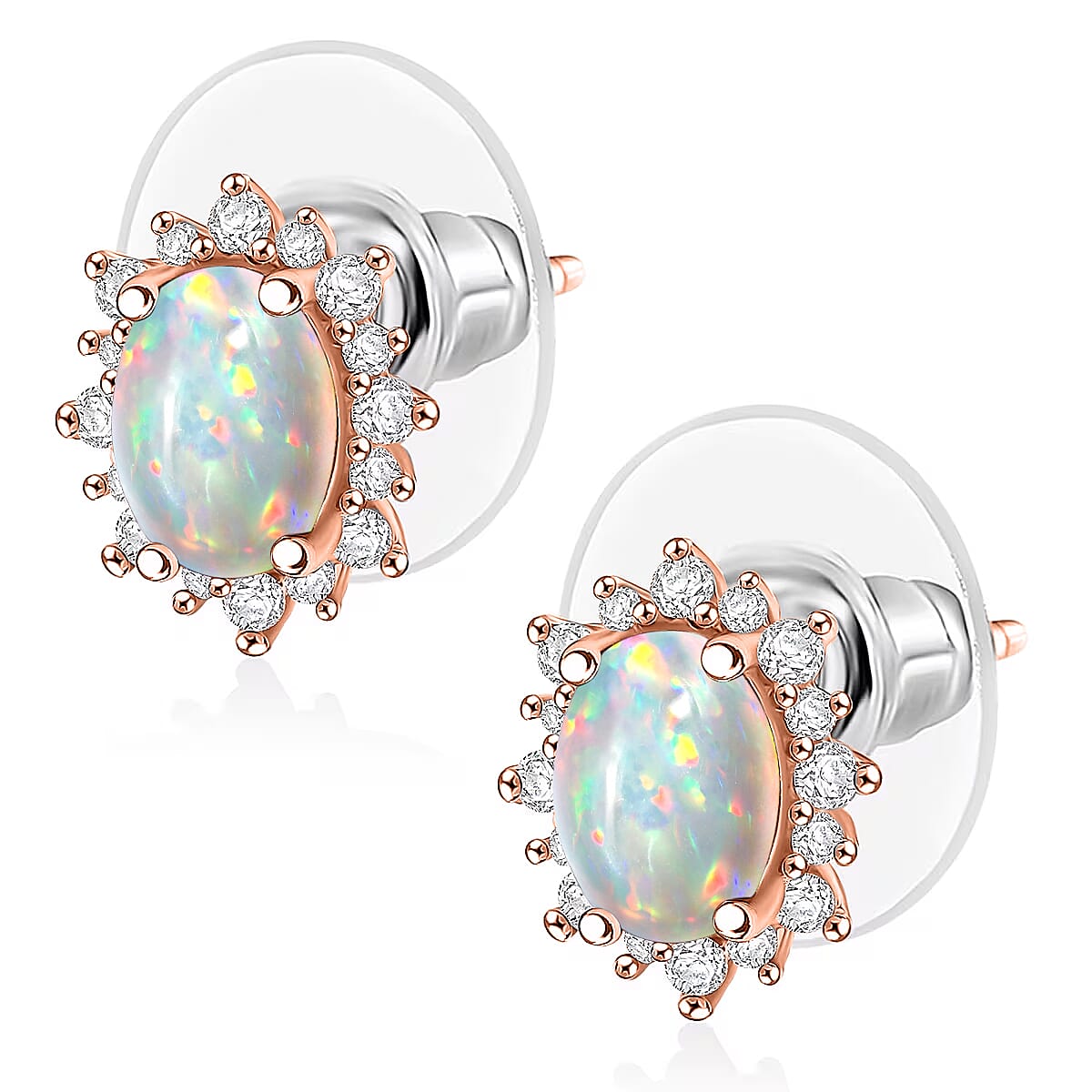 D'Joy Premium Ethiopian Welo Opal and White Zircon 2.06 ctw Earrings in 18K Vermeil Rose Gold Over Sterling Silver image number 3
