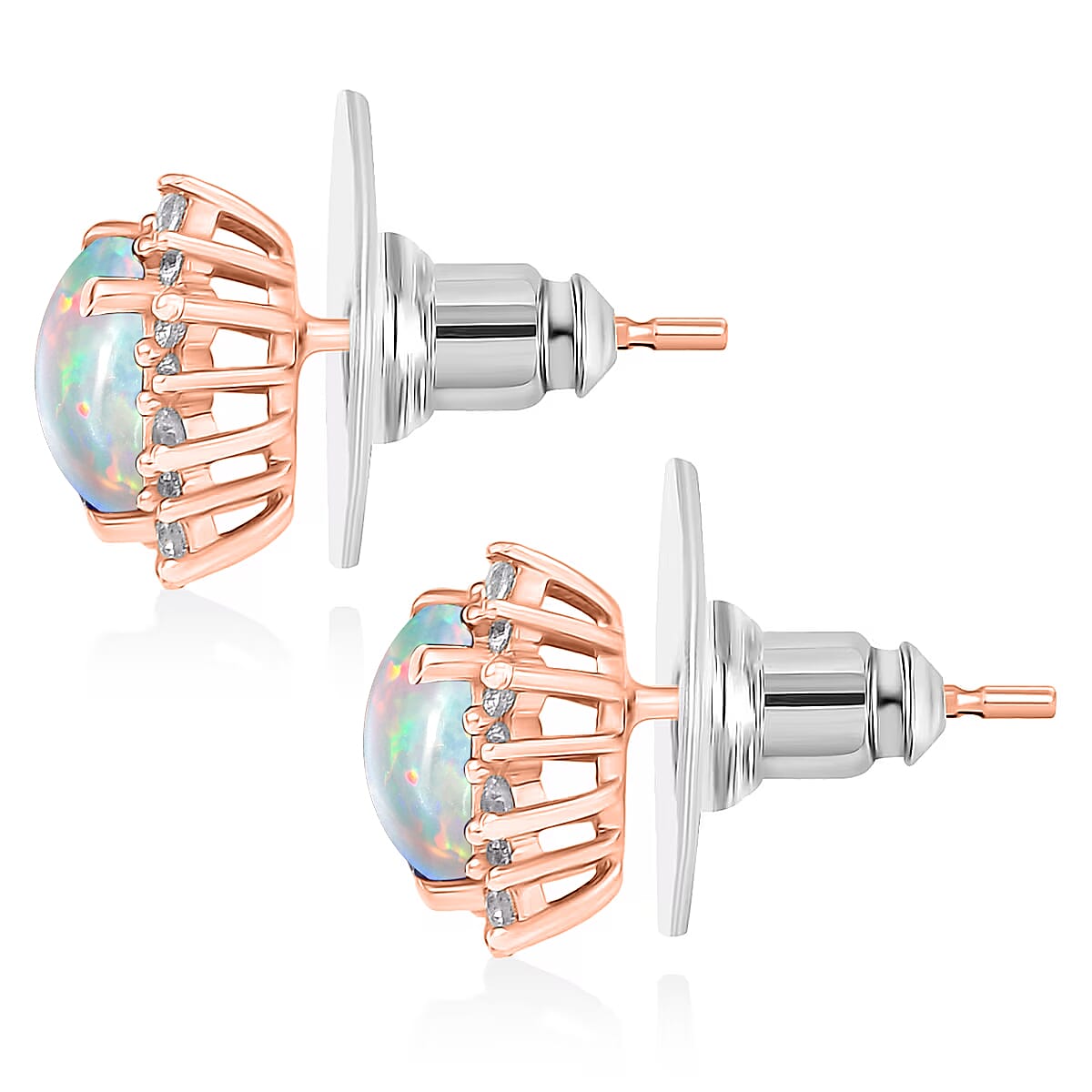 D'Joy Premium Ethiopian Welo Opal and White Zircon 2.06 ctw Earrings in 18K Vermeil Rose Gold Over Sterling Silver image number 4