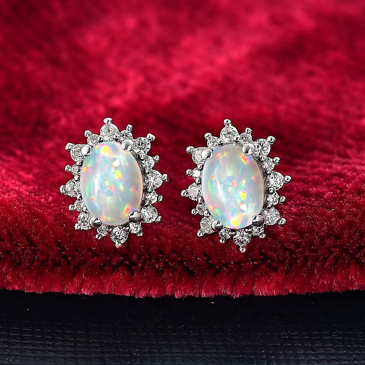 D'Joy Premium Ethiopian Welo Opal and White Zircon 2.06 ctw Earrings in Rhodium Over Sterling Silver image number 1