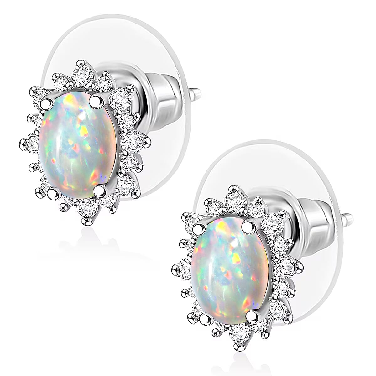 D'Joy Premium Ethiopian Welo Opal and White Zircon 2.06 ctw Earrings in Rhodium Over Sterling Silver image number 3