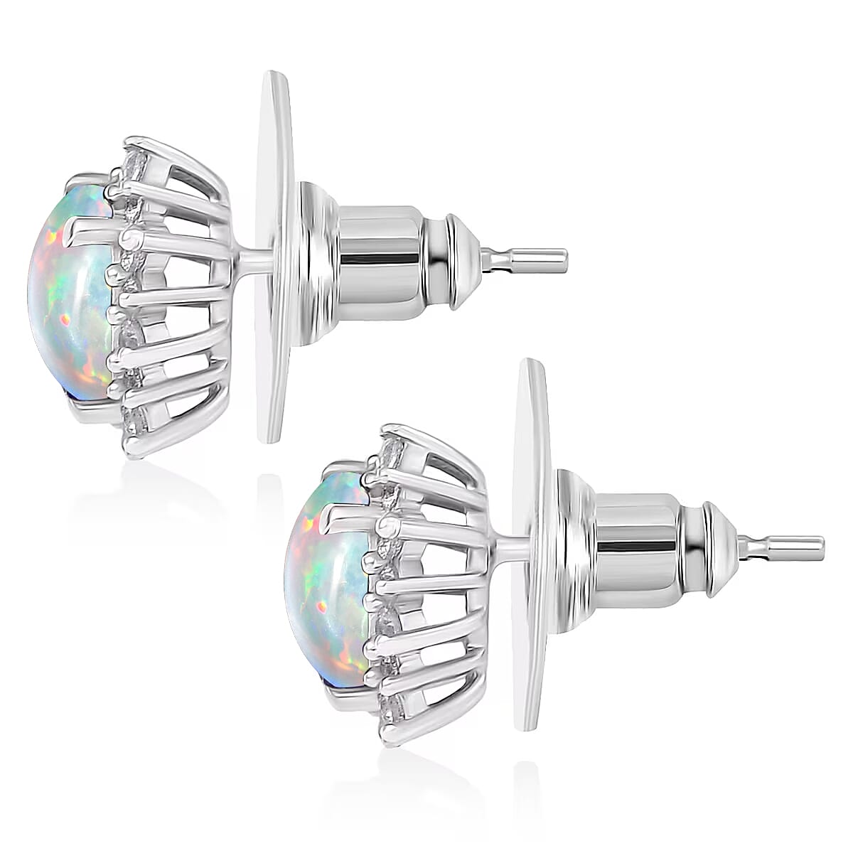 D'Joy Premium Ethiopian Welo Opal and White Zircon 2.06 ctw Earrings in Rhodium Over Sterling Silver image number 4
