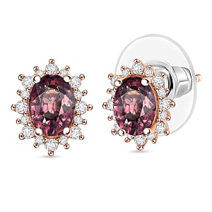 D'Joy Premium Raspberry Zircon and White Zircon 3.34 ctw Earrings in 18K Vermil Rose Gold Over Sterling Silver