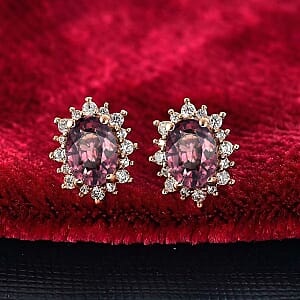 D'Joy Premium Raspberry Zircon and White Zircon 3.34 ctw Earrings in 18K Vermil Rose Gold Over Sterling Silver