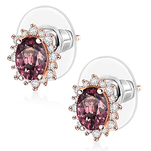 D'Joy Premium Raspberry Zircon and White Zircon 3.34 ctw Earrings in 18K Vermil Rose Gold Over Sterling Silver