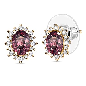 D'Joy Premium Raspberry Zircon and White Zircon 3.34 ctw Earrings in 18K Vermil Yellow Gold Over Sterling Silver