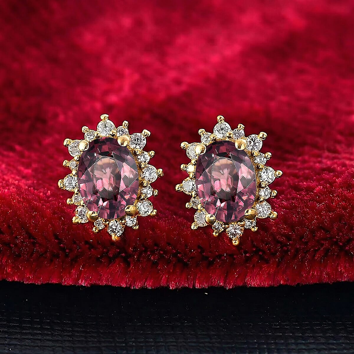 D'Joy Premium Raspberry Zircon and White Zircon 3.34 ctw Earrings in 18K Vermil Yellow Gold Over Sterling Silver image number 1
