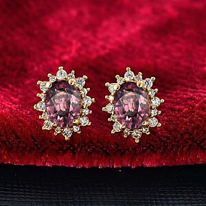 D'Joy Premium Raspberry Zircon and White Zircon 3.34 ctw Earrings in 18K Vermil Yellow Gold Over Sterling Silver