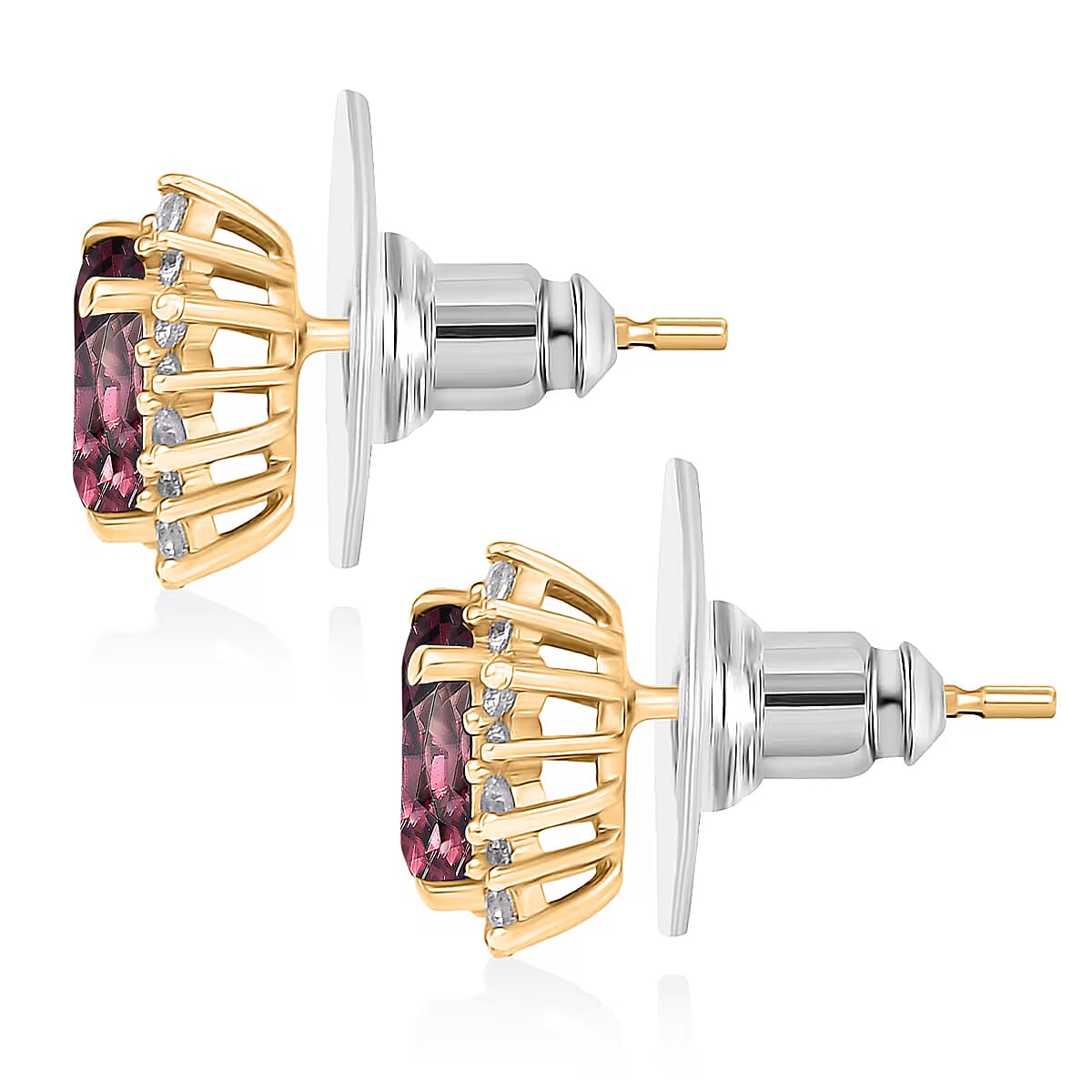 D'Joy Premium Raspberry Zircon and White Zircon 3.34 ctw Earrings in 18K Vermil Yellow Gold Over Sterling Silver image number 4