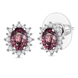 D'Joy Premium Raspberry Zircon and White Zircon 3.34 ctw Earrings in Rhodium Over Sterling Silver