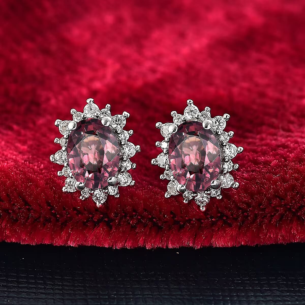 D'Joy Premium Raspberry Zircon and White Zircon 3.34 ctw Earrings in Rhodium Over Sterling Silver image number 1