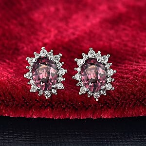 D'Joy Premium Raspberry Zircon and White Zircon 3.34 ctw Earrings in Rhodium Over Sterling Silver