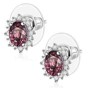 D'Joy Premium Raspberry Zircon and White Zircon 3.34 ctw Earrings in Rhodium Over Sterling Silver