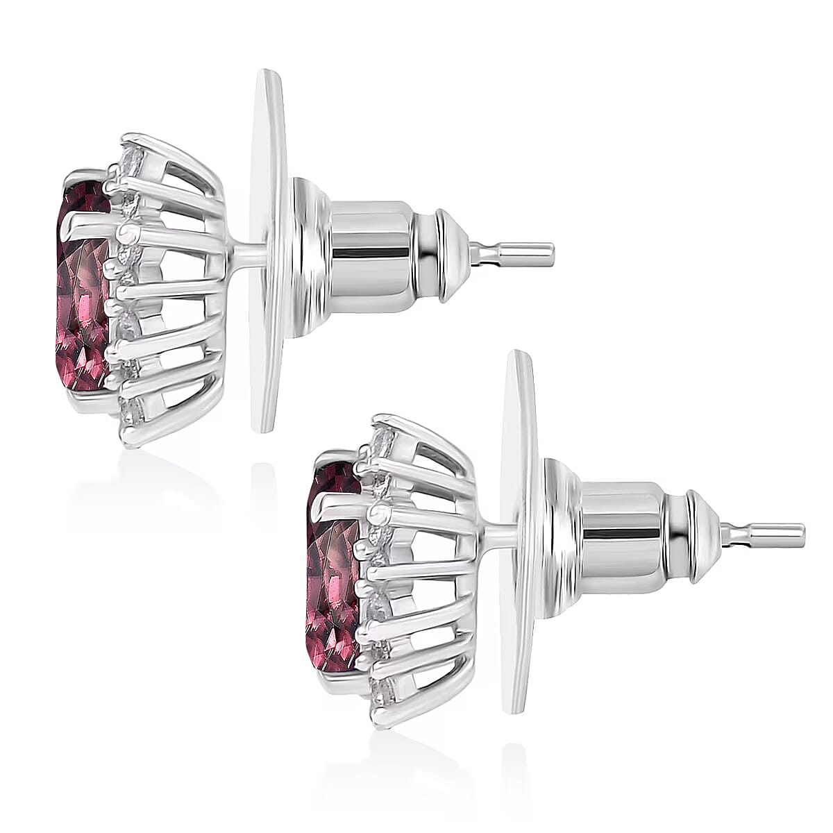D'Joy Premium Raspberry Zircon and White Zircon 3.34 ctw Earrings in Rhodium Over Sterling Silver image number 4