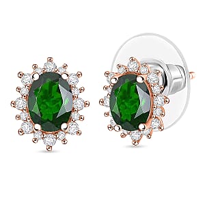D'Joy Chrome Diopside and White Zircon 2.62 ctw Earrings in 18K Vermeil RG Over Sterling Silver
