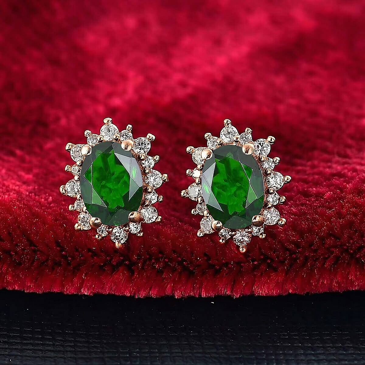 D'Joy Chrome Diopside and White Zircon 2.62 ctw Earrings in 18K Vermeil RG Over Sterling Silver image number 1