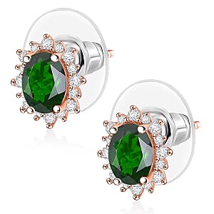 D'Joy Chrome Diopside and White Zircon 2.62 ctw Earrings in 18K Vermeil RG Over Sterling Silver