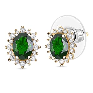 D'Joy Chrome Diopside and White Zircon 2.62 ctw Earrings in 18K Vermeil YG Over Sterling Silver