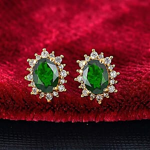 D'Joy Chrome Diopside and White Zircon 2.62 ctw Earrings in 18K Vermeil YG Over Sterling Silver