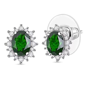 D'Joy Chrome Diopside and White Zircon 2.62 ctw Earrings in Rhodium Over Sterling Silver