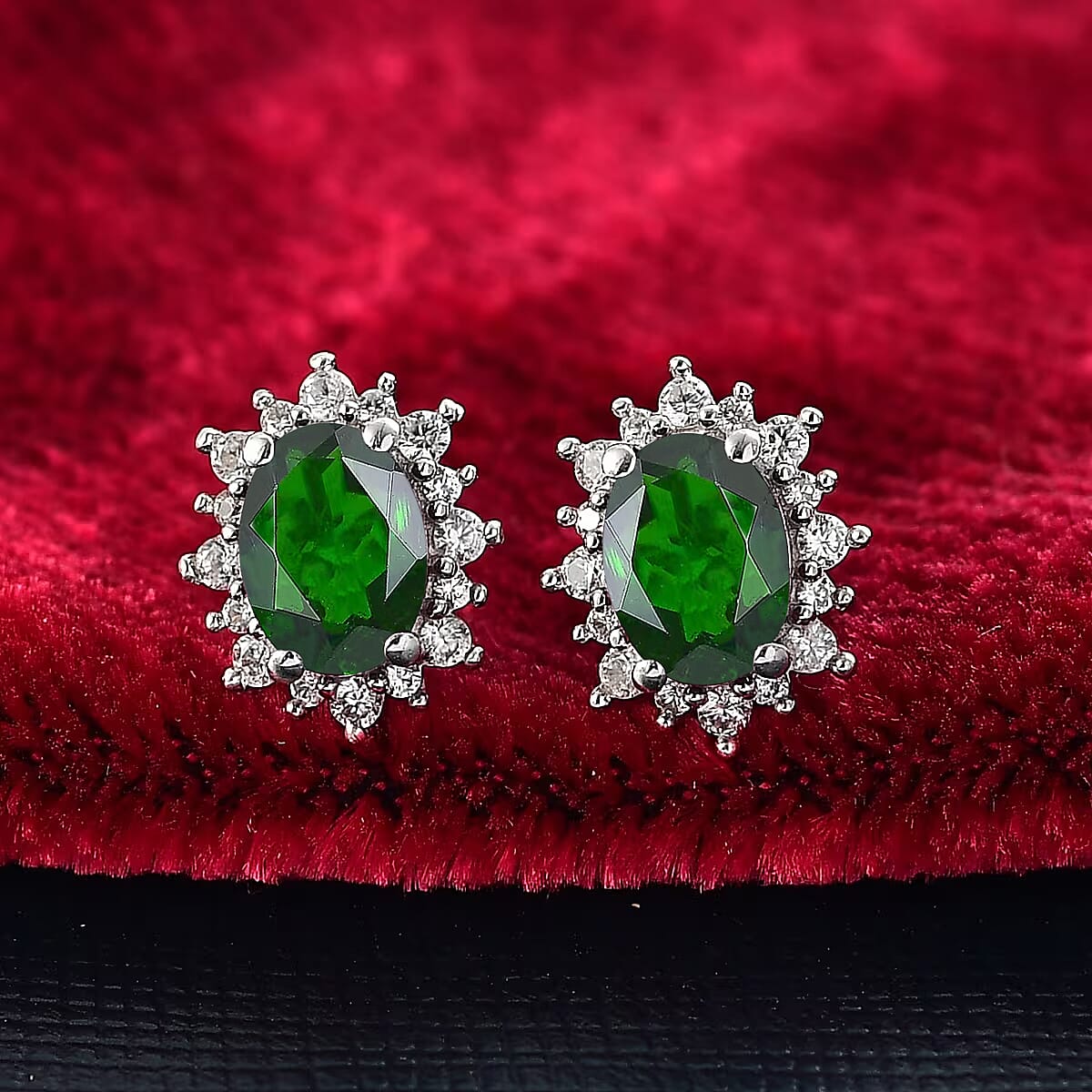 D'Joy Chrome Diopside and White Zircon 2.62 ctw Earrings in Rhodium Over Sterling Silver image number 1