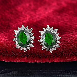 D'Joy Chrome Diopside and White Zircon 2.62 ctw Earrings in Rhodium Over Sterling Silver