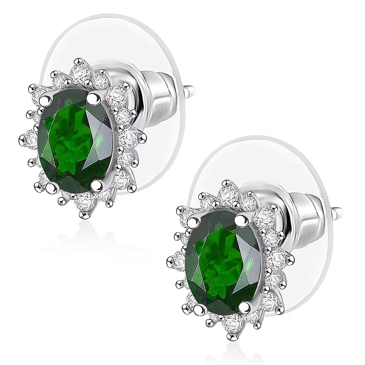 D'Joy Chrome Diopside and White Zircon 2.62 ctw Earrings in Rhodium Over Sterling Silver image number 3