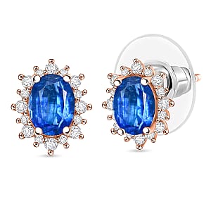 D'Joy Premium Kashmir Kyanite and White Zircon 2.86 ctw Earrings in 18K Vermeil Rose Gold Over Sterling Silver