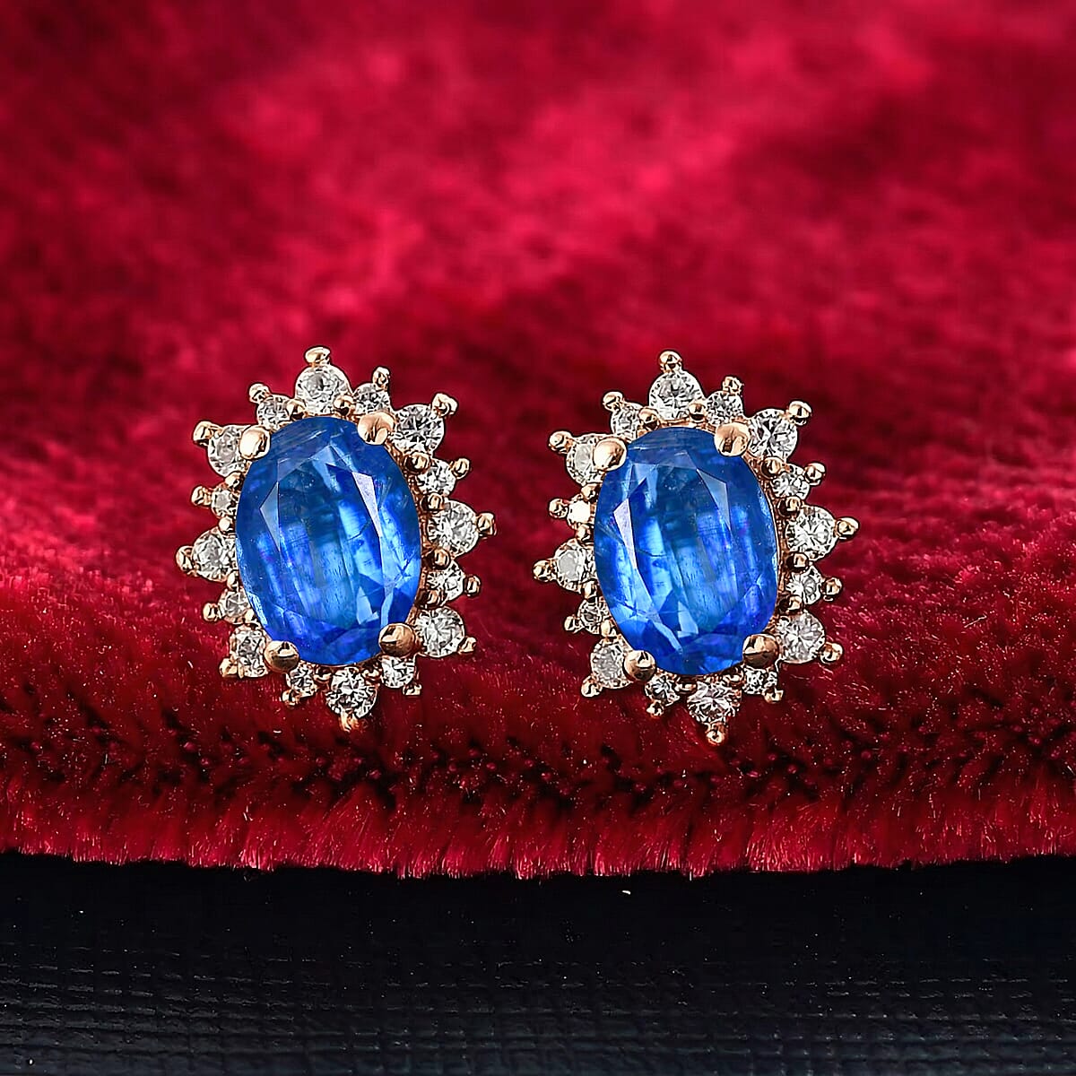 D'Joy Premium Kashmir Kyanite and White Zircon 2.86 ctw Earrings in 18K Vermeil Rose Gold Over Sterling Silver image number 1