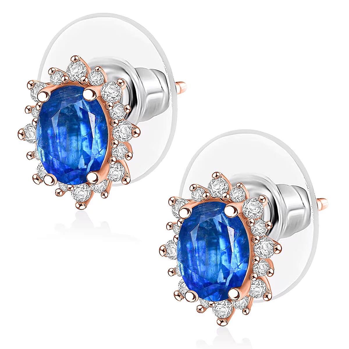 D'Joy Premium Kashmir Kyanite and White Zircon 2.86 ctw Earrings in 18K Vermeil Rose Gold Over Sterling Silver image number 3