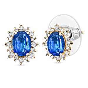 D'Joy Premium Kashmir Kyanite and White Zircon 2.86 ctw Earrings in 18K Vermeil Yellow Gold Over Sterling Silver