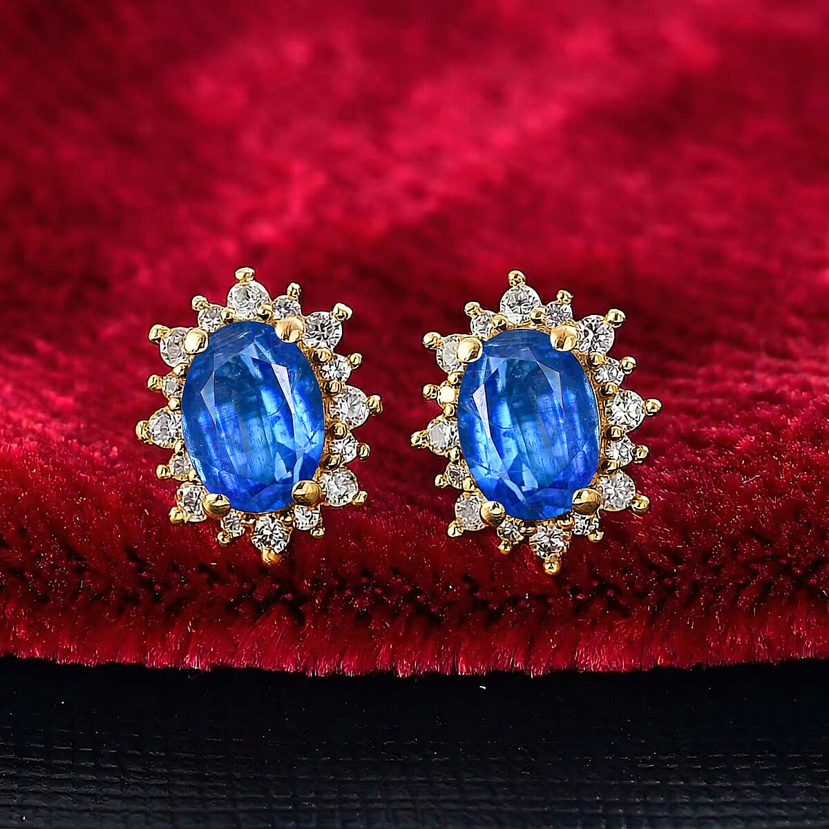 D'Joy Premium Kashmir Kyanite and White Zircon 2.86 ctw Earrings in 18K Vermeil Yellow Gold Over Sterling Silver image number 1