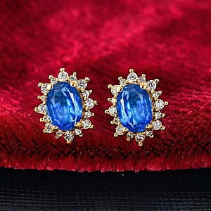 D'Joy Premium Kashmir Kyanite and White Zircon 2.86 ctw Earrings in 18K Vermeil Yellow Gold Over Sterling Silver