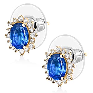 D'Joy Premium Kashmir Kyanite and White Zircon 2.86 ctw Earrings in 18K Vermeil Yellow Gold Over Sterling Silver