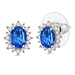 D'Joy Premium Kashmir Kyanite and White Zircon 2.86 ctw Earrings in Rhodium Over Sterling Silver