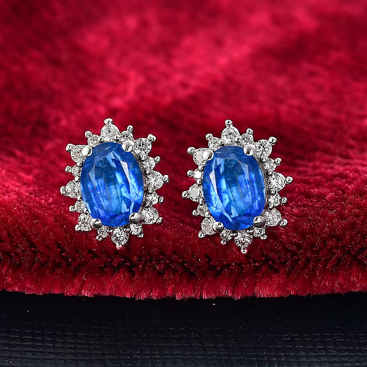 D'Joy Premium Kashmir Kyanite and White Zircon 2.86 ctw Earrings in Rhodium Over Sterling Silver image number 1
