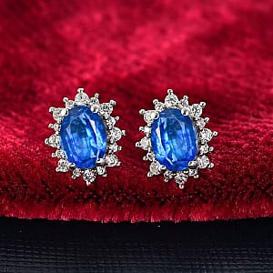 D'Joy Premium Kashmir Kyanite and White Zircon 2.86 ctw Earrings in Rhodium Over Sterling Silver