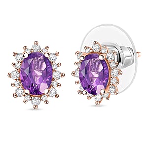 D'Joy Premium Lusaka Amethyst and White Zircon 2.26 ctw Earrings in 18K Vermeil Rose Gold Over Sterling Silver