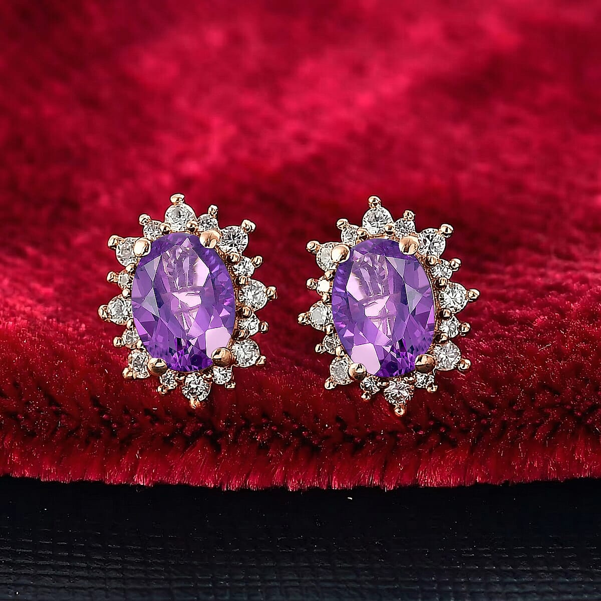 D'Joy Premium Lusaka Amethyst and White Zircon 2.26 ctw Earrings in 18K Vermeil Rose Gold Over Sterling Silver image number 1