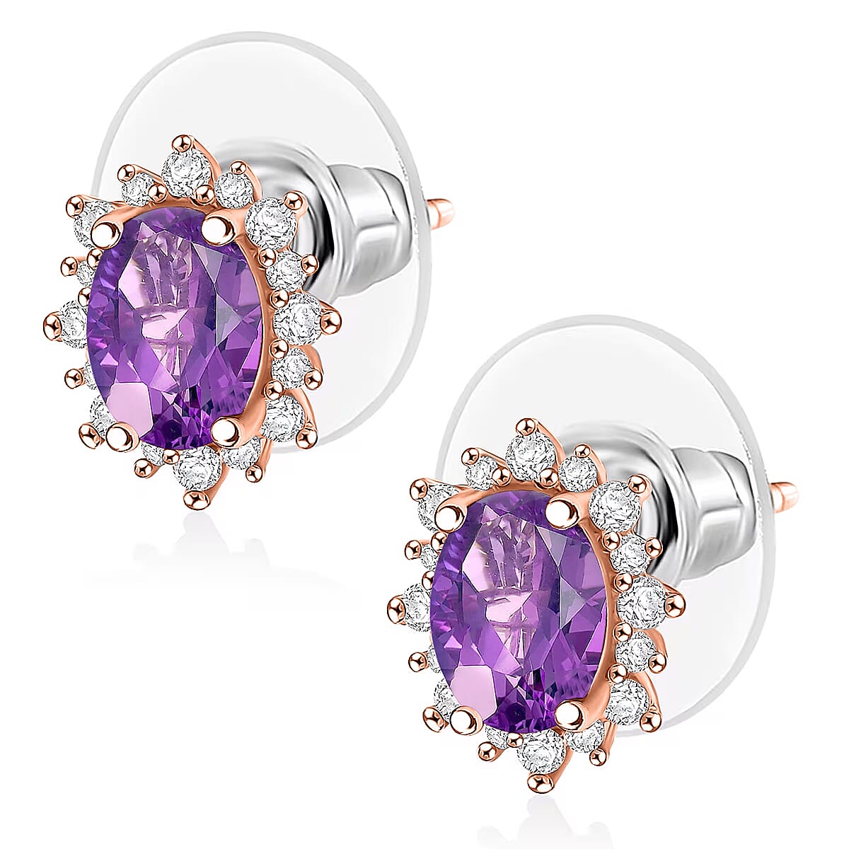 D'Joy Premium Lusaka Amethyst and White Zircon 2.26 ctw Earrings in 18K Vermeil Rose Gold Over Sterling Silver image number 3