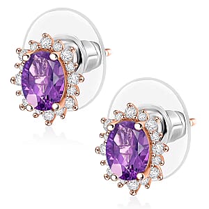 D'Joy Premium Lusaka Amethyst and White Zircon 2.26 ctw Earrings in 18K Vermeil Rose Gold Over Sterling Silver