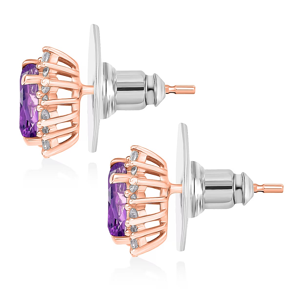 D'Joy Premium Lusaka Amethyst and White Zircon 2.26 ctw Earrings in 18K Vermeil Rose Gold Over Sterling Silver image number 4