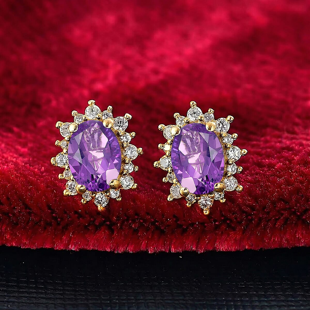D'Joy Premium Lusaka Amethyst and White Zircon 2.26 ctw Earrings in 18K Vermeil Yellow Gold Over Sterling Silver image number 1