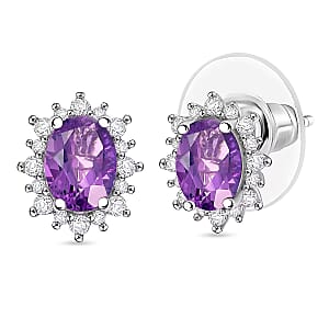 D'Joy Premium Lusaka Amethyst and White Zircon 2.26 ctw Earrings in Rhodium Over Sterling Silver