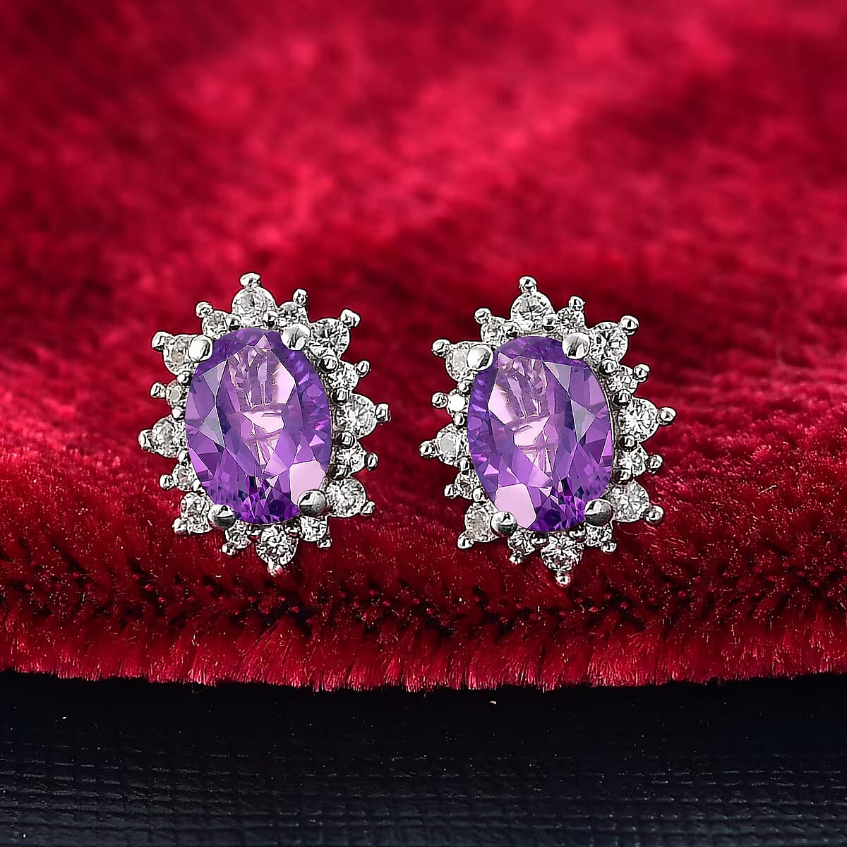 D'Joy Premium Lusaka Amethyst and White Zircon 2.26 ctw Earrings in Rhodium Over Sterling Silver image number 1