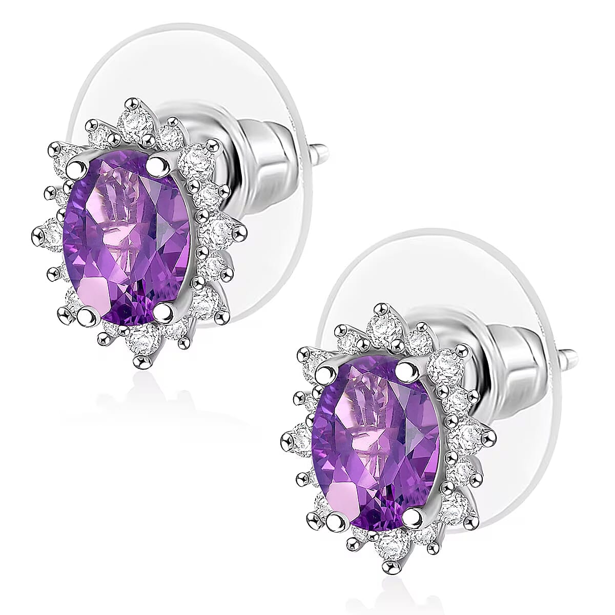 D'Joy Premium Lusaka Amethyst and White Zircon 2.26 ctw Earrings in Rhodium Over Sterling Silver image number 3