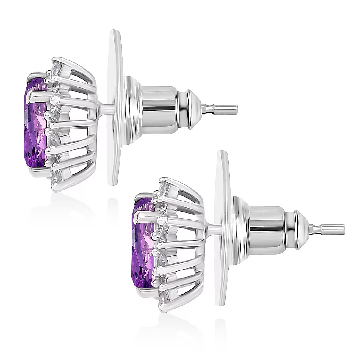 D'Joy Premium Lusaka Amethyst and White Zircon 2.26 ctw Earrings in Rhodium Over Sterling Silver image number 4