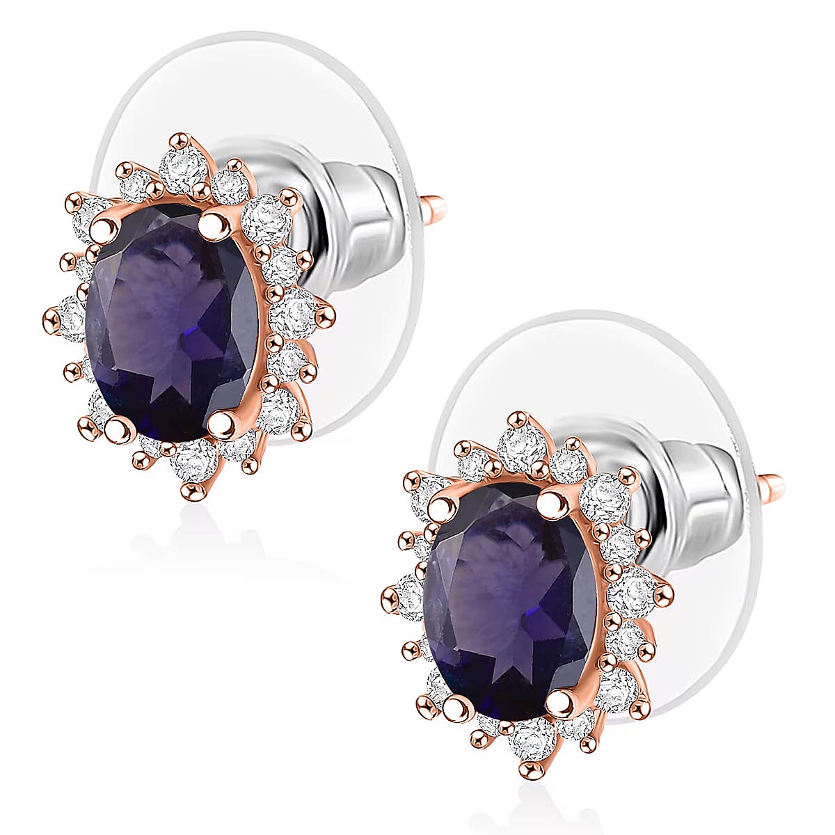 D'Joy Premium Catalina Iolite and White Zircon 2.26 ctw Earrings in 18K Vermeil Rose Gold Over Sterling Silver image number 3